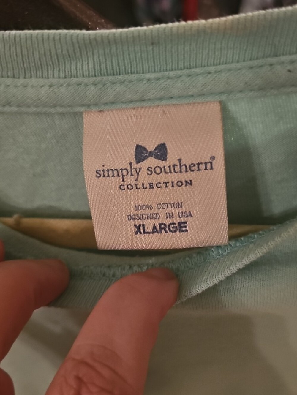 Simply Southern Men's Short-Sleeve Tee in Mint Blue  Callouts  A Couple Stains - Picture 2 of 7